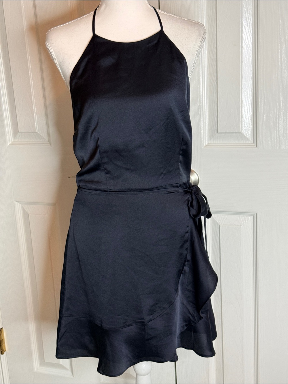 Abercrombie & Fitch Black Satin Halter Wrap Mini